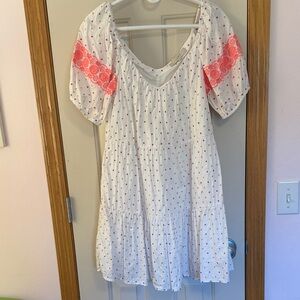 Loft White Dress with Pink and Gold Polka Dot Accents